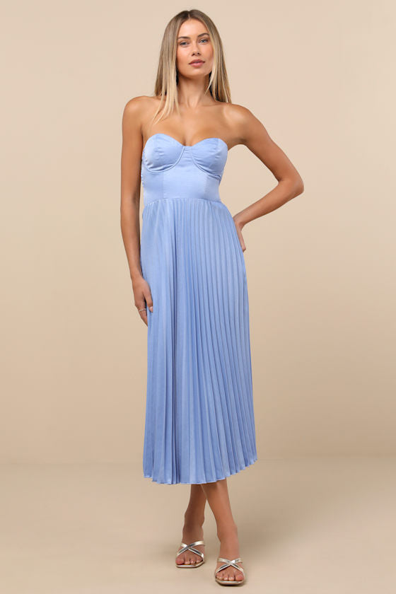 Irelyn Light Brown Satin Bustier Midi Dress