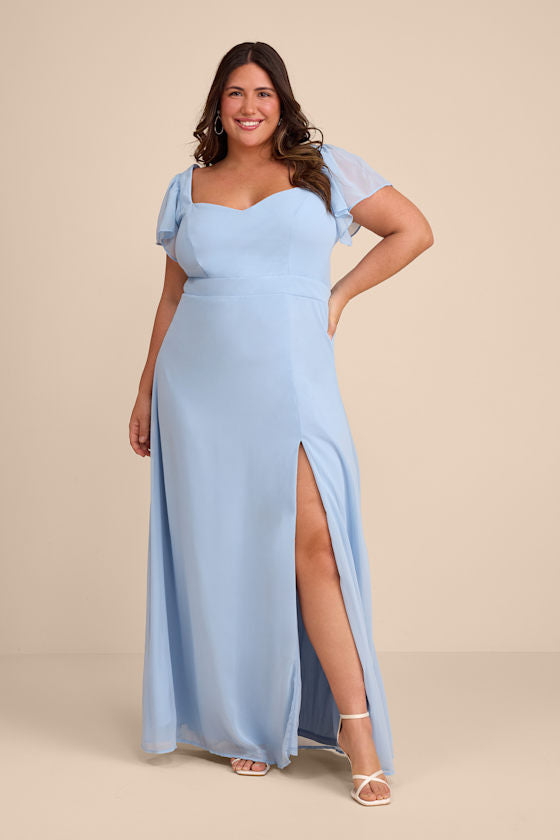 Simply Delightful Light Blue Tie-Back Flutter Sleeve Maxi Dress #Color_Light Blue