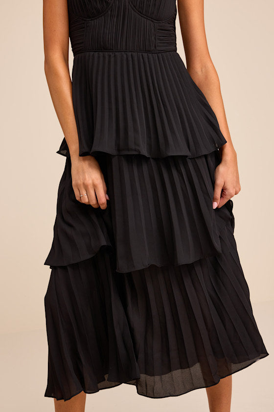 Cascading Crush Emerald Tiered Bustier Midi Dress
