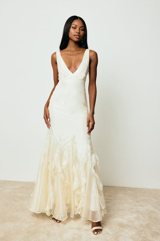 Deluca Navy Floral Sleeveless Ruffled Maxi Dress