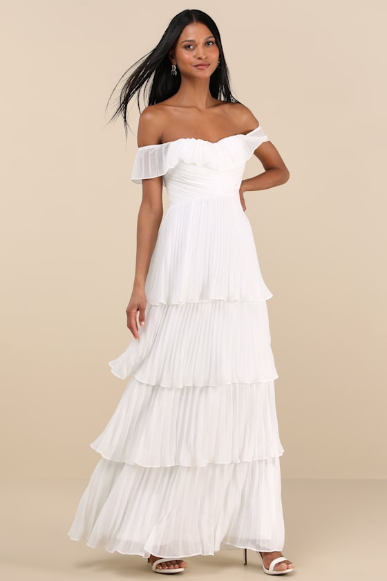 Always Remarkable Emerald Pleated Off-the-Shoulder Maxi Dress
