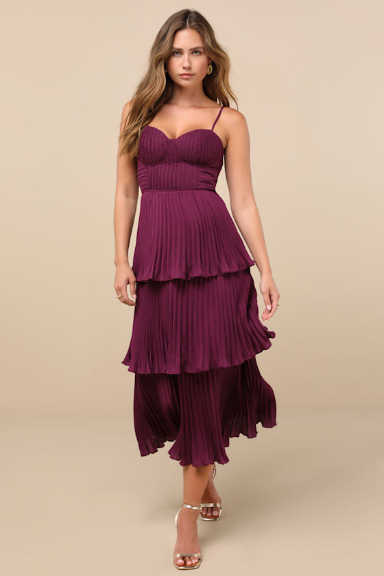 Cascading Crush Hot Pink Tiered Midi Dress