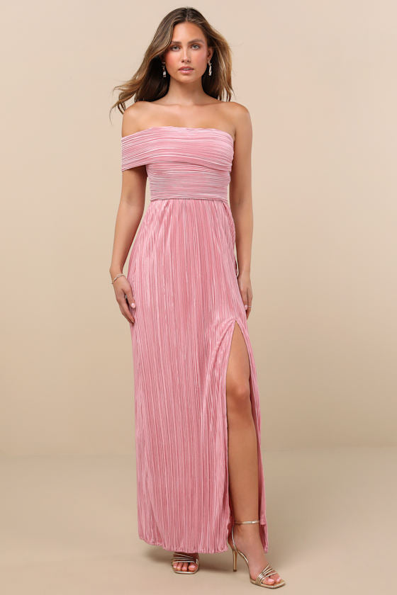 Poised Performance Blue Plisse One-Shoulder Maxi Dress