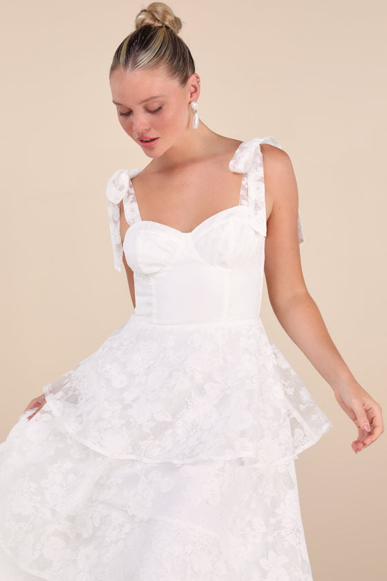 Glamorous Sweetie Yellow Burnout Tie-Strap Bustier Midi Dress