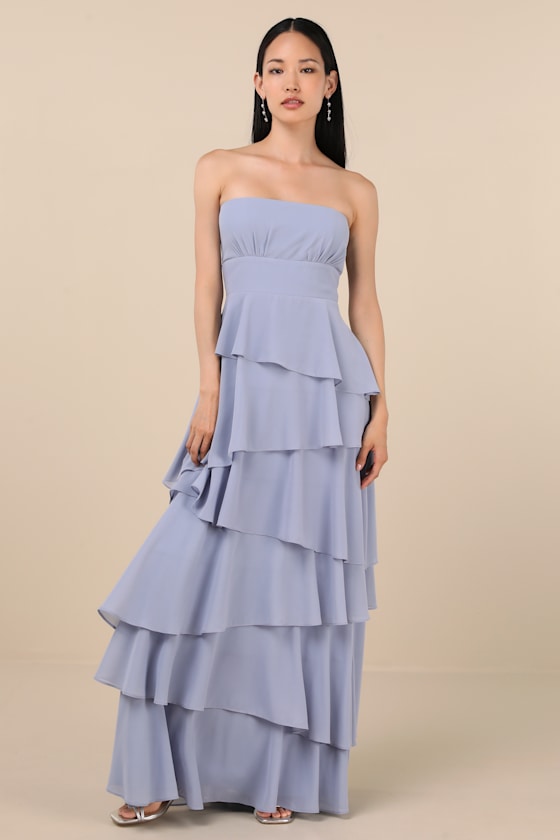 Gorgeous Essence Dark Purple Strapless Tiered Maxi Dress