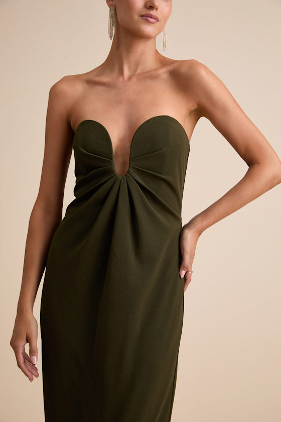 Thula Dark Olive Cutout U-Bar Column Maxi Dress #Color_Dark Olive