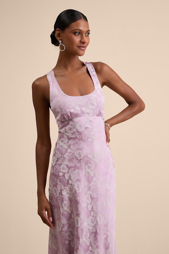 Liliya Lavender Satin Jacquard Backless Maxi Dress #Color_Lavender