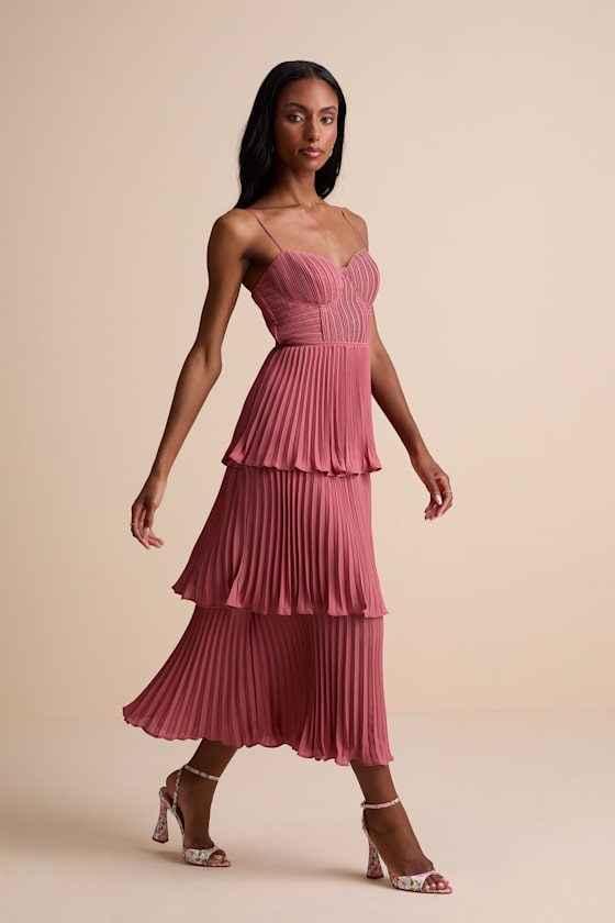 Cascading Crush Lavender Tiered Bustier Midi Dress