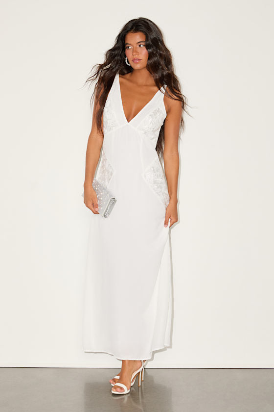 Julissa White Embroidered Tie-Back Maxi Dress #Color_White