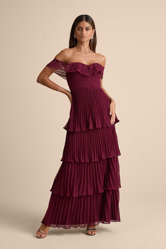 Always Remarkable Black Pleated Off-the-Shoulder Maxi Dress