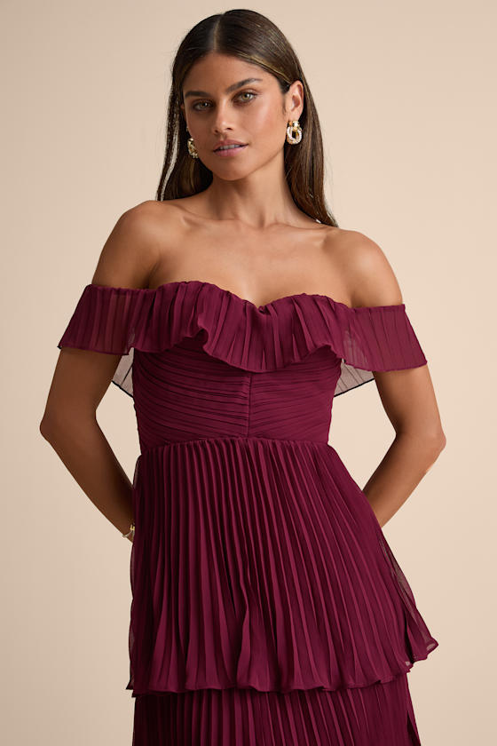 Always Remarkable Lavender Pleated Off-the-Shoulder Maxi Dress