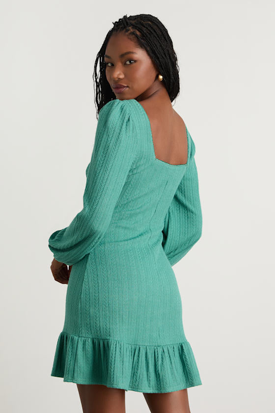 Coveted Sweetness Cream Pointelle Knit Long Sleeve Mini Dress