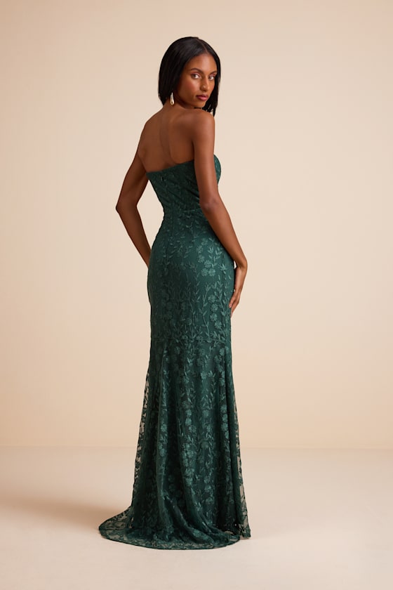 Romantic Beauty Black Floral Embroidered Strapless Maxi Dress
