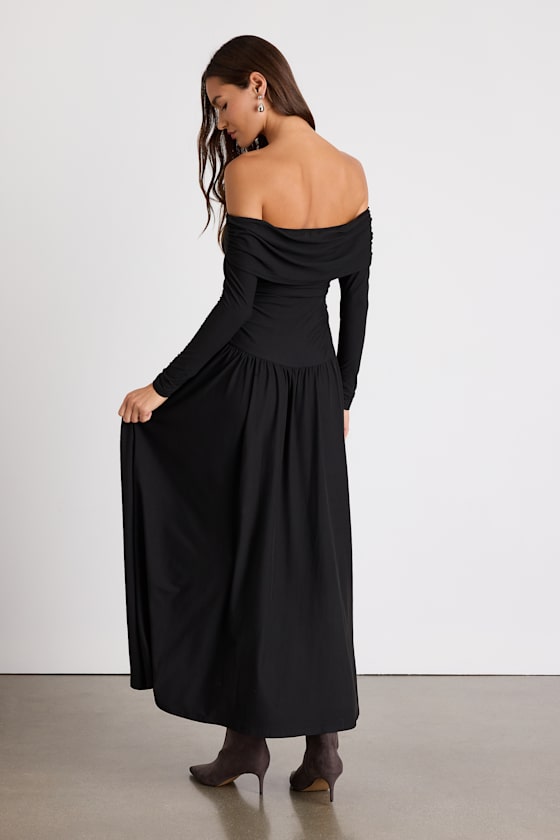 Sescca Black Off-the-Shoulder Jersey Knit Maxi Dress