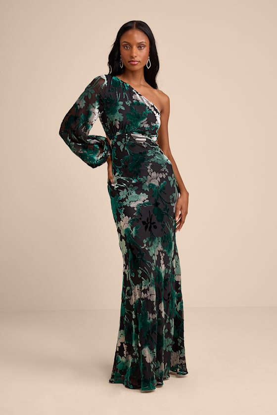 Kendrick Black Multi Floral Burnout One-Shoulder Maxi Dress #Color_Black Multi