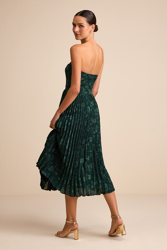 Perfectly Stunning Burgundy Jacquard Strapless Midi Dress