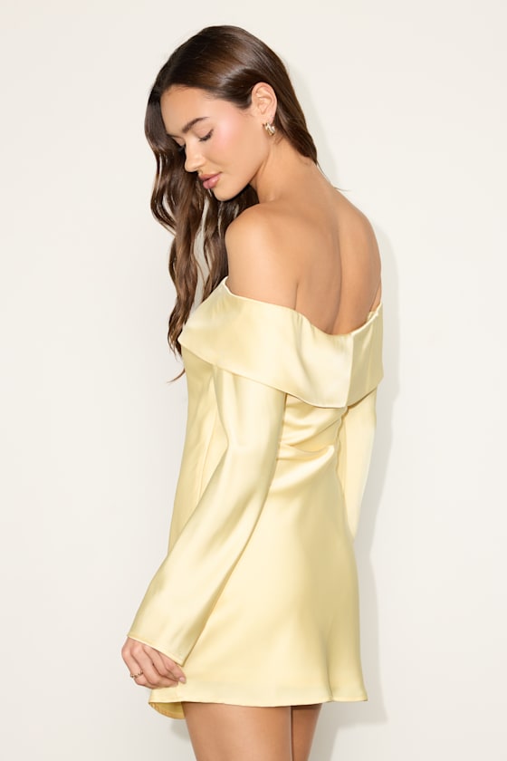 Luxurious Vision White Satin Off-the-Shoulder Mini Dress