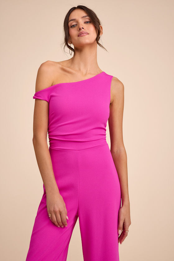 Lawny Magenta Pink Twisted One-Shoulder Jumpsuit