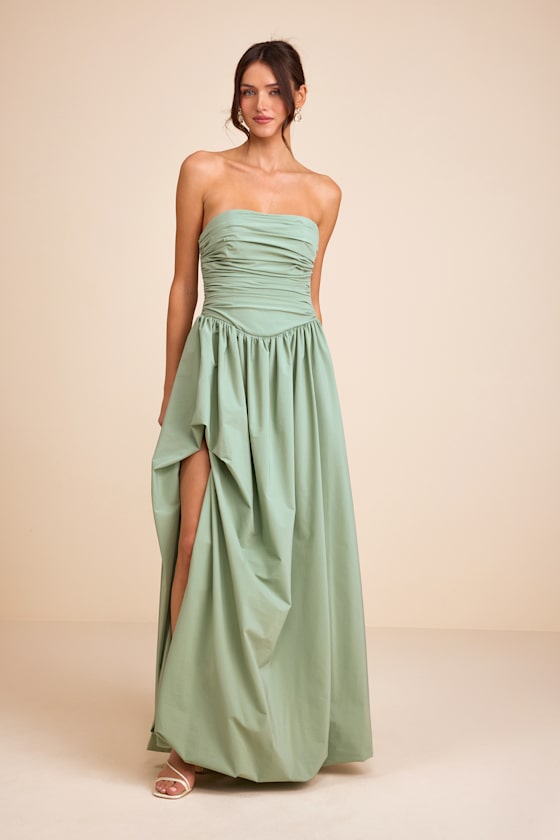 Marilou Black Strapless Ruched Lace-Up Maxi Dress