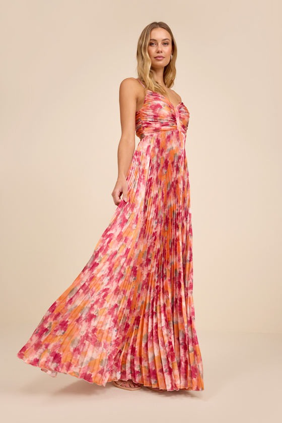 Dreaming in Color Green V-Neck Pleated Satin Maxi Dress