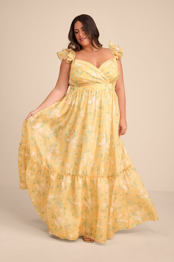 Soiree Perfection Light Blue Floral Ruffled Tiered Maxi Dress