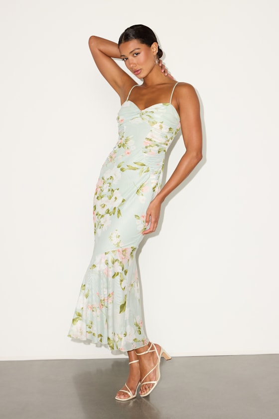 Giorgina Royal Blue Mesh Gathered Trumpet Midi Dress