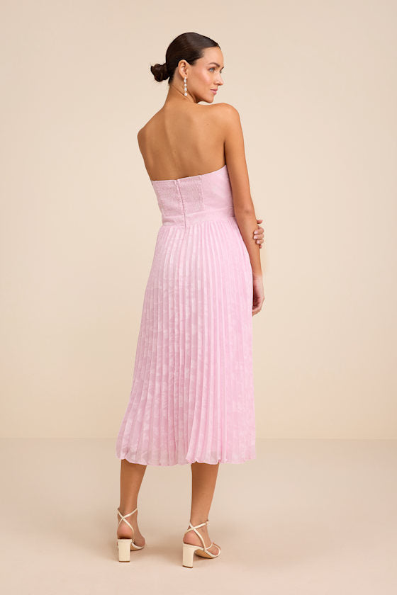 Perfectly Stunning Yellow Jacquard Strapless Midi Dress
