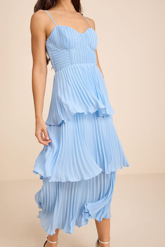 Cascading Crush Ivory Floral Print Tiered Bustier Midi Dress