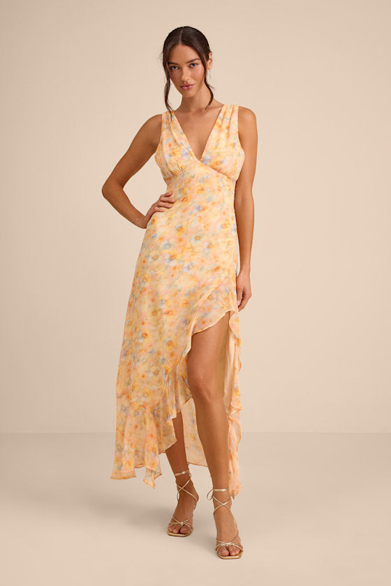 Laraline Navy Ruffled Cowl Back Maxi Dress