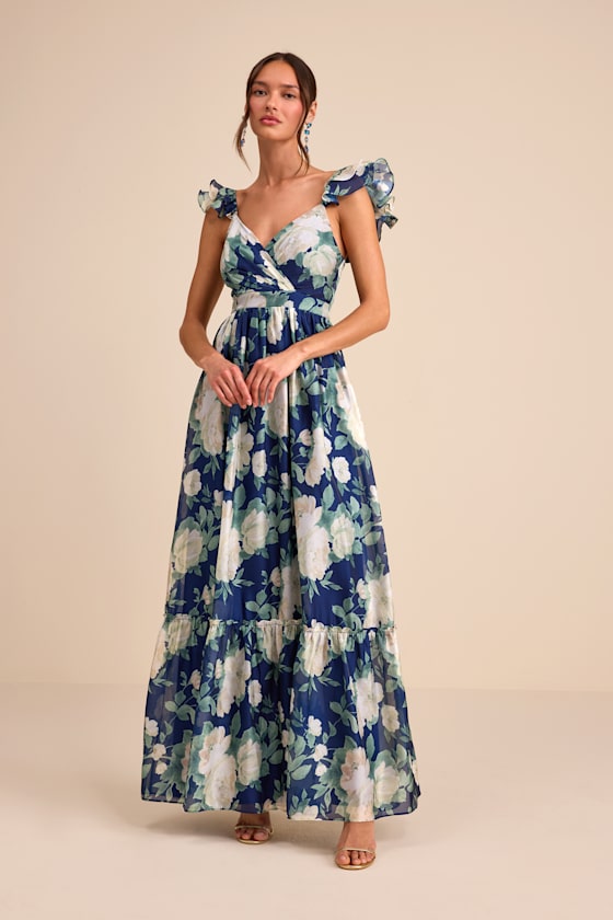 Soiree Perfection Yellow Floral Ruffled Tiered Maxi Dress