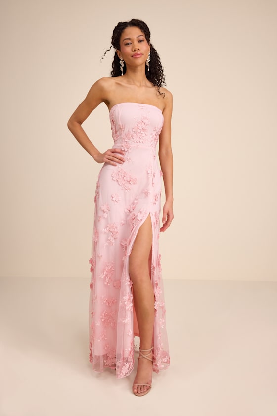 Rare Presence Powder Blue 3D Floral Embroidered Maxi Dress