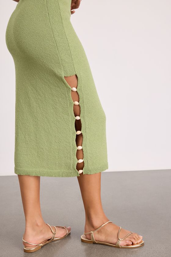 Brodi Light Green Strapless Shell Sweater Midi Dress #Color_Light Green