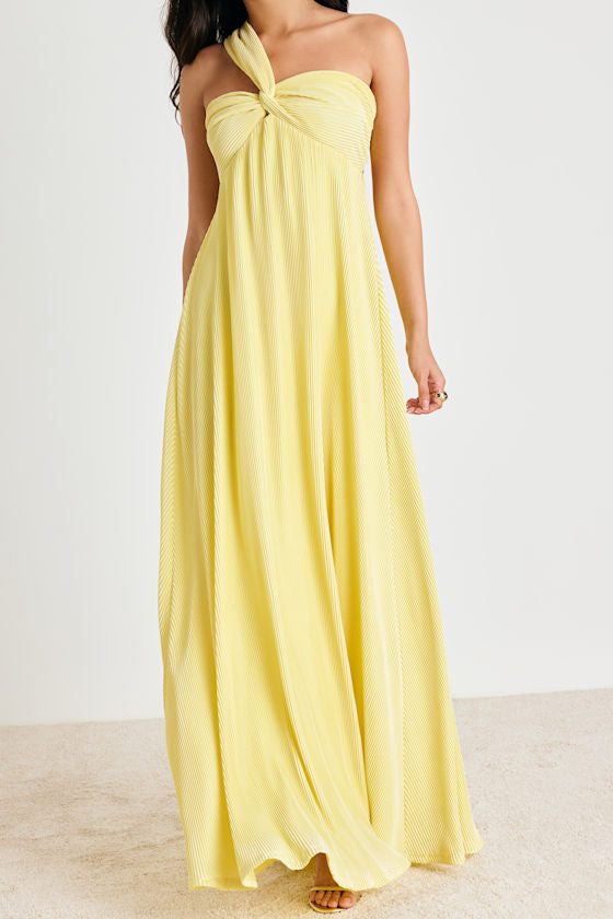 Georgianna Light Yellow Plisse Maxi Dress #Color_Light Yellow