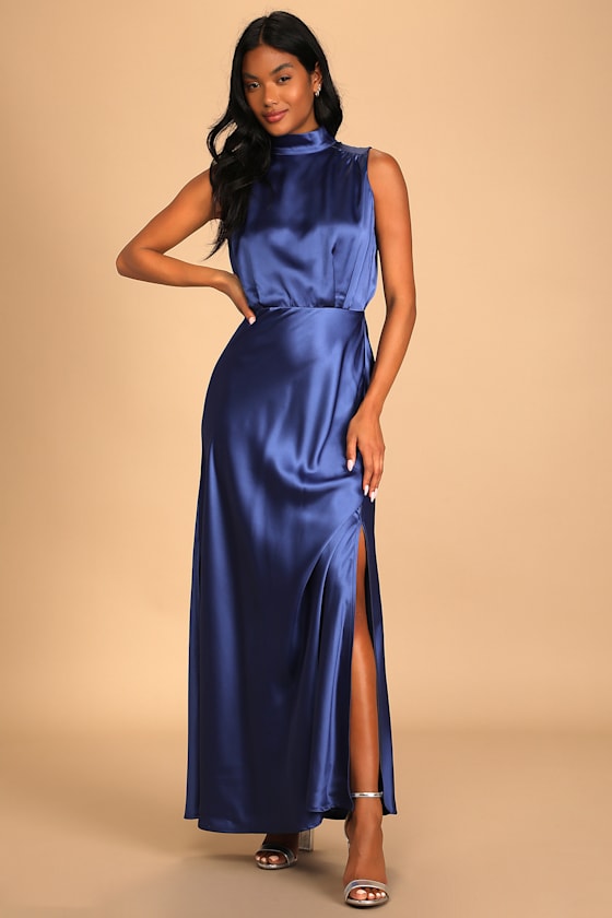 Classic Elegance Wine Satin Maxi Dress