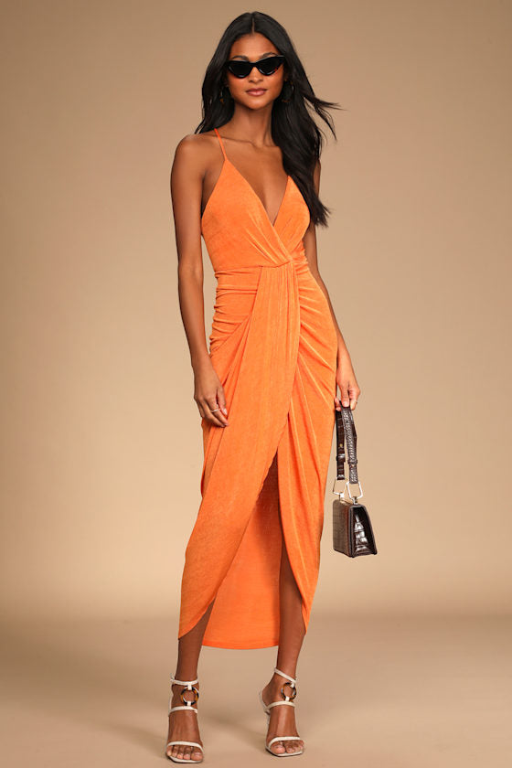 Dreamy Date Orange Surplice Midi Dress #Color_Orange