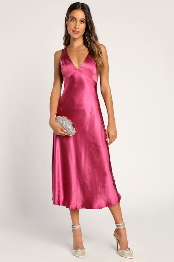 Incredible Love Navy Satin Cowl Back Midi Slip Dress