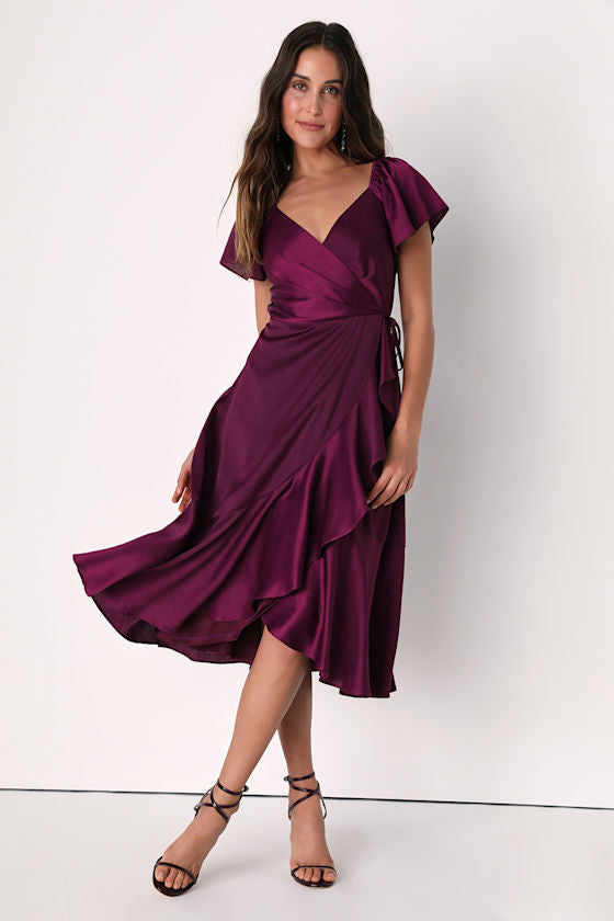 Serene Sight Plum Purple Midi Wrap Dress #Color_Plum Purple